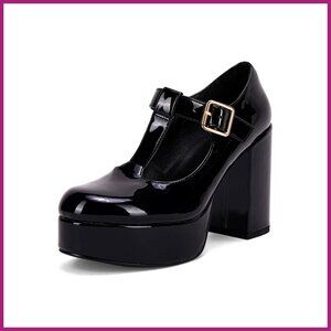Faux Leather T-Strap Platform Heels Mary Jane Dress Shoes